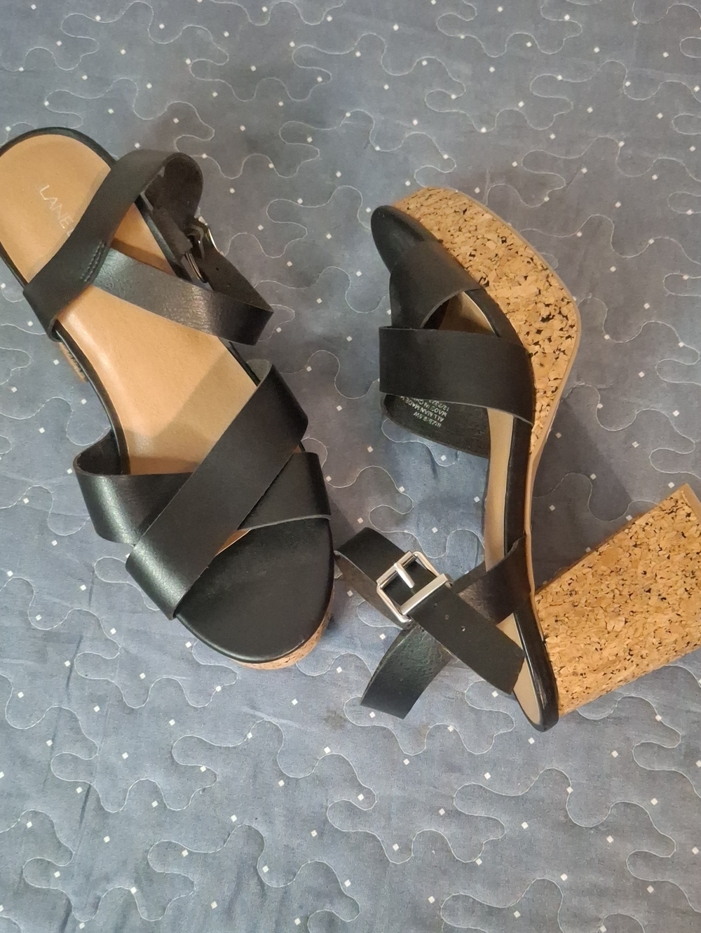 Lane Bryant Black Cork Platform Wedge Sandals size 9.5 Wide